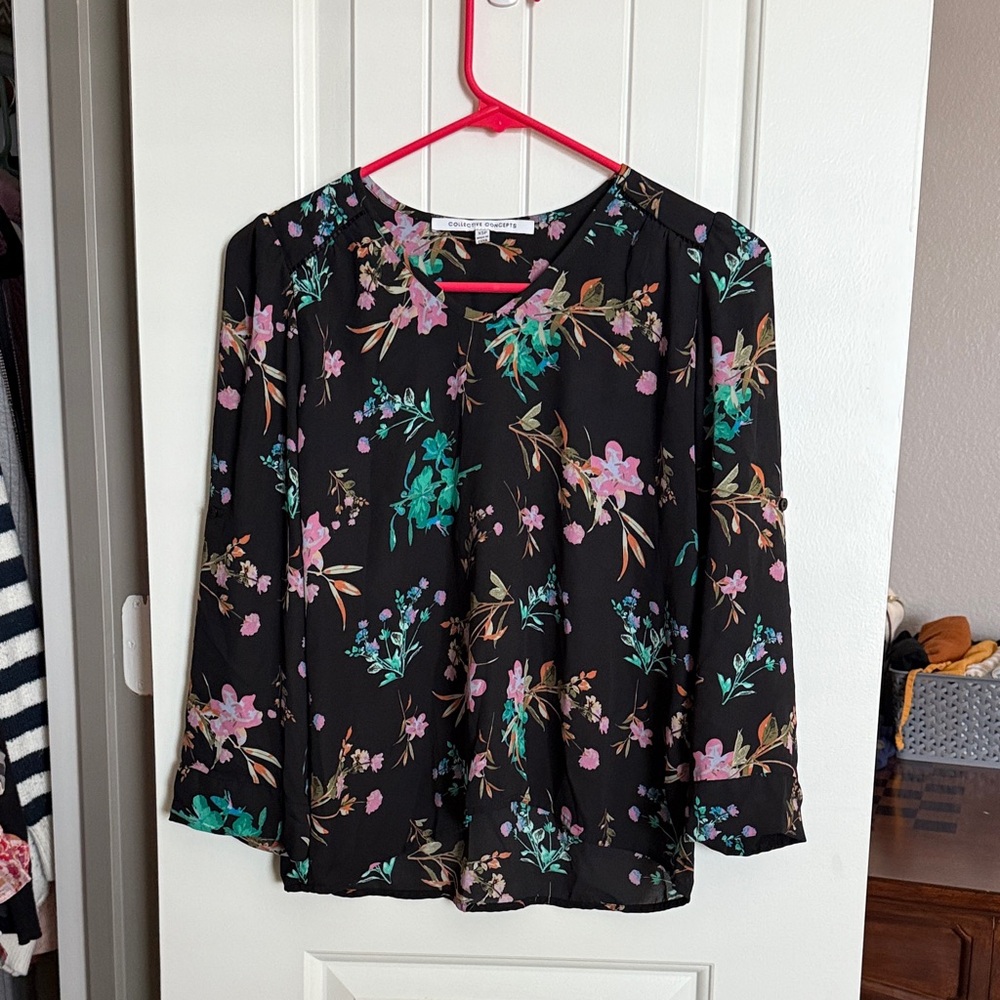 Floral Black Blouse